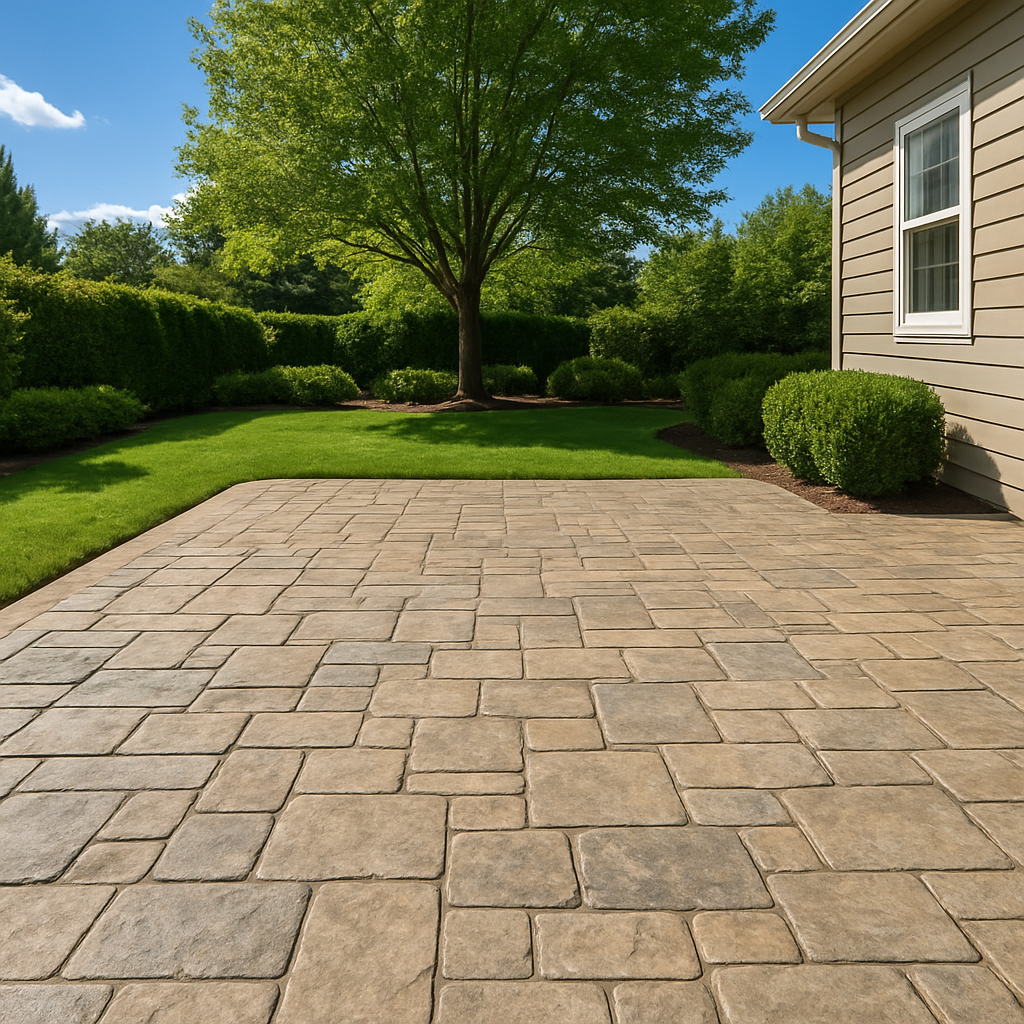 Custom stamped concrete patio installed by Warner's Remodeling